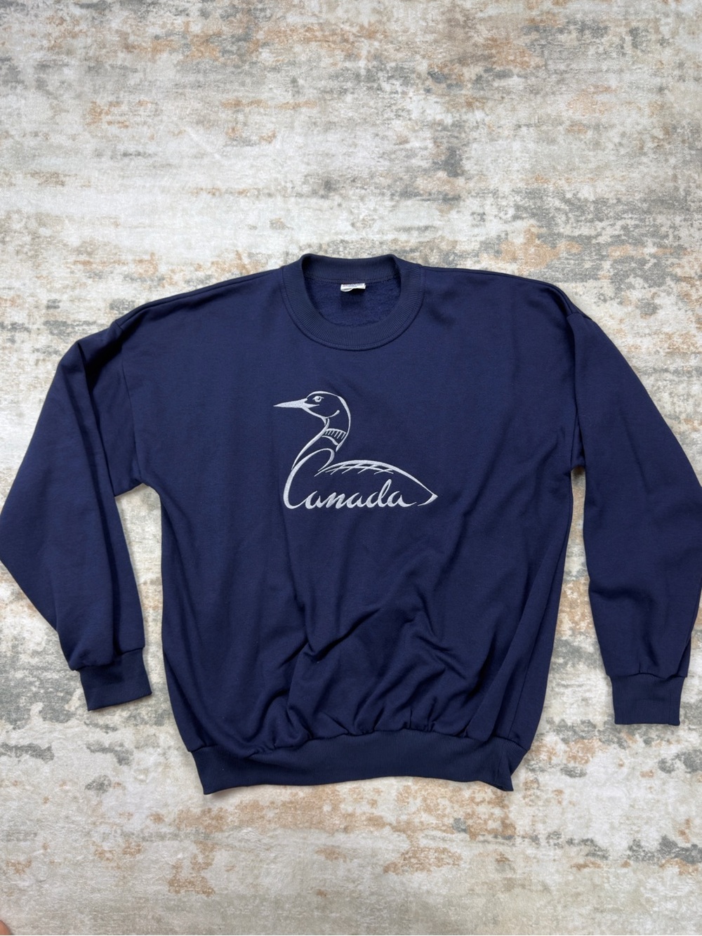 Vintage 90s Canada Loon Sweatshirt Navy Blue Cityscape Made in Canada Large